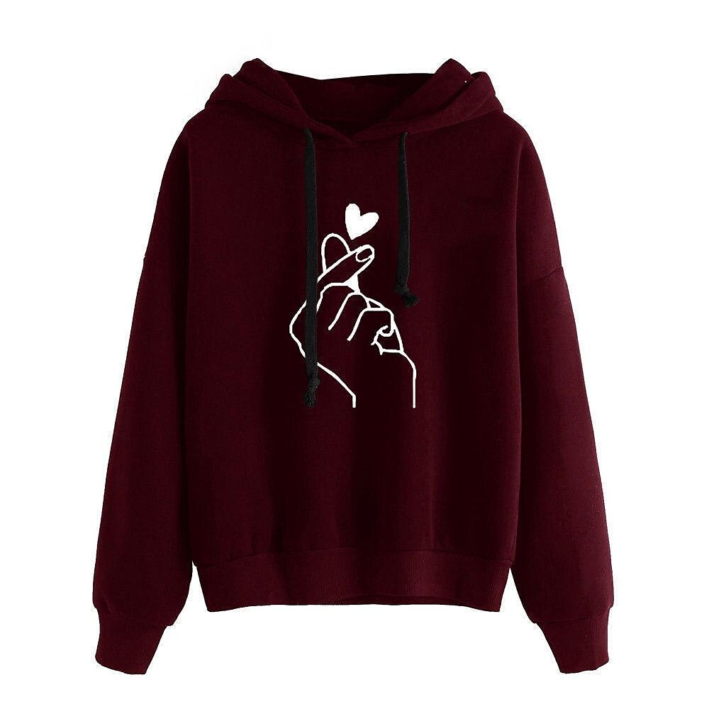 Women's Hoodie Sweatshirt Pullover Basic Graphic Street Casual Hoodie Drawstring Long Sleeve Black Yellow Pink Red Grey Fall & Winter 2025 - $15.99 –P7