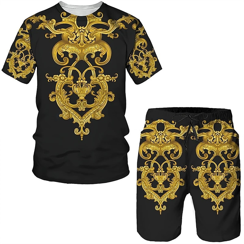 Bărbați Grafic 2 buc Seturi de tricouri Seturi potrivite Manșon scurt Pantaloni scurti Stil Nautic Designer Casual Comfortabil În aer liber Vacanță Zilnic Imprimare 3D Primavara vara Galben Deschis 2025 - $30.99 –P2