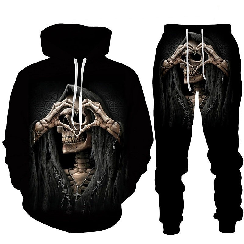 Men's Graphic Skull Skeleton 2pcs 3D Sweatshirt Sets Tracksuit Hoodies Long Sleeve Long pants Hooded Streetwear Designer Basic Sports & Outdoor Casual Sports Print Spring Fall Black Blue Orange 2026 - $41.99 –P5