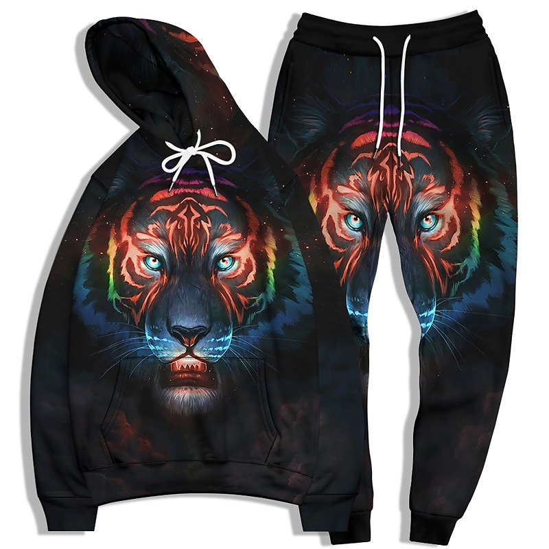 Homme Ensemble Survetement Ensemble de sweats à capuche Noir et Blanc Noir Noir + blanc Jaune Gris Claire Capuche Graphic tigre 2 Pièces Imprimer Sport & Loisir Casual Des sports 3D effet basique de 2025 ? $31.99 –P9