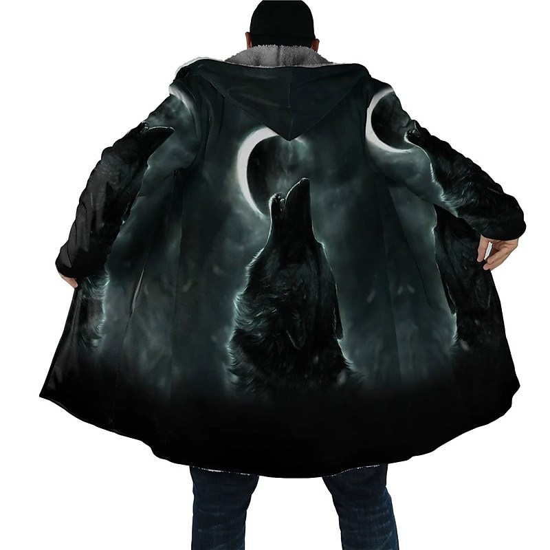 Men's Animal Wolf Graphic Prints Winter Coat Fleece Jacket Coat Warm Breathable Comfortable Fashion Streetwear Sport Sports & Outdoor Daily Wear Going out Zipper Pocket Print Fall & Winter Hoodie 2025 - $73.99 –P2