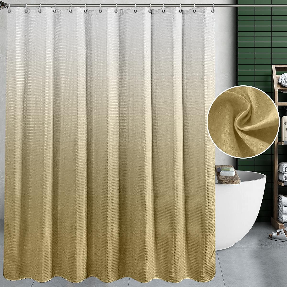 Gradient Waffle Shower Curtain with 12 Hooks 180cm*180cm(70"*70") Textured Fabric Waterproof Bathroom Decor Gradient Modern Shower Curtain Sets 2025 - $25.99 –P4