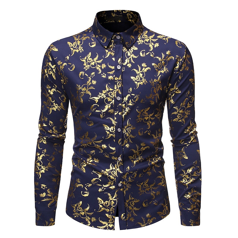 Men's Tuxedo Shirts Floral Party Outdoor Wine Black White Dark Blue Long Sleeve Turndown Spring Fall Clothing Apparel Print 2025 - $24.83 –P7