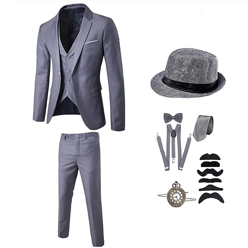 Vintage Glada 20-talet 1920-talet Kläder Kostymer och kavajer Tillbehör set Den store Gatsby Herre Ensfärgat Halloween V-hals Maskeradkläder Herr Halloween Halloween Möhippa Vuxna Kravatt Kappa Väst 2025 - $86.99 –P3