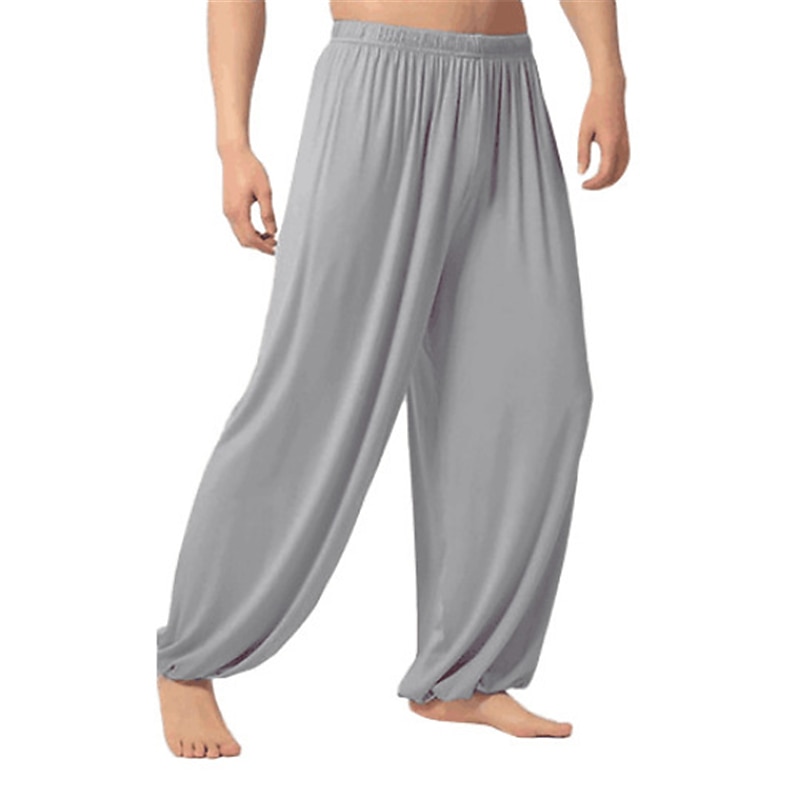 Men's Summer Pants Baggy Pants Beach Pants Harem Pants Boho Pants Elastic Waist Flowy Solid Color Comfort Breathable Casual Daily Beach Hippie Yoga Black White Micro-elastic 2025 - $18.99 –P4