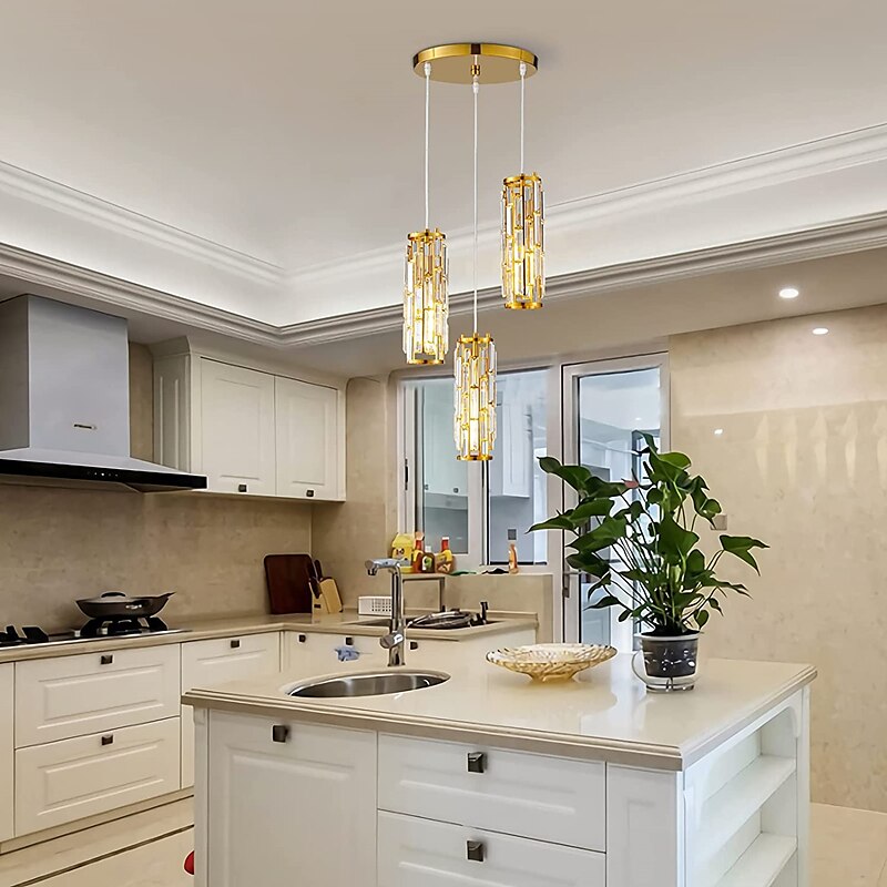 lampada a sospensione a led illuminazione a sospensione cromata/oro moderna lampada a sospensione mini lampadari di cristallo lampada a sospensione regolabile per sala da pranzo con isola cucina (1/3 del 2025 a $103.99 –P8
