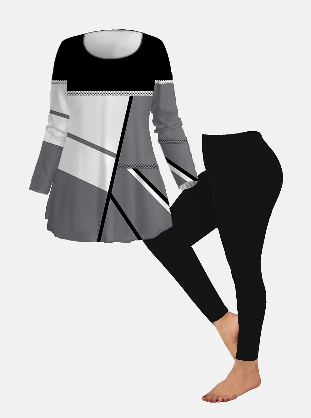 Women's 2 Pieces Casual Set Long Sleeve Crew Neck Floral Print Daily Going out Weekend Black And White Gray Black Black Fall Regular Fit 2025 - $31.99 –P3