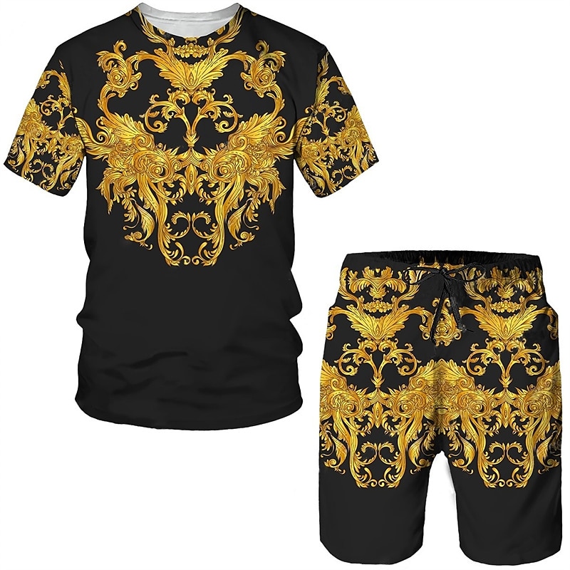 Bărbați Grafic 2 buc Seturi de tricouri Seturi potrivite Manșon scurt Pantaloni scurti Stil Nautic Designer Casual Comfortabil În aer liber Vacanță Zilnic Imprimare 3D Primavara vara Galben Deschis 2025 - $30.99 –P3