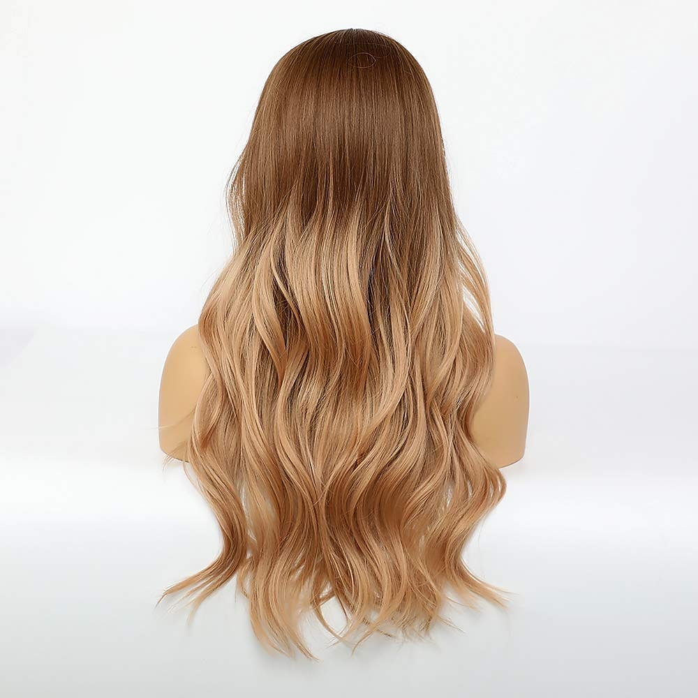 parrucca bionda lunga ombre per le donne 26 pollici parrucche ondulate bionde sintetiche parte centrale capelli resistenti al calore lunga parrucca bionda per abbigliamento da festa quotidiano del 2025 a $36.99 –P15