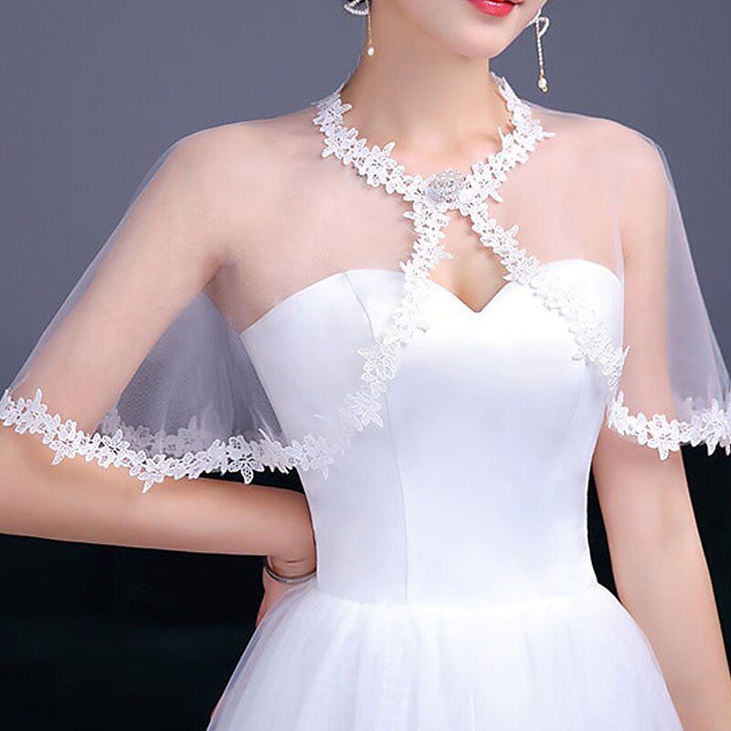 Wraps de mariée Enveloppes d'invités de mariage Le style mignon Mariée Sans Manches Manche Chauve-souris Tulle Boléros de Mariage Avec Côté dentelle Pour Mariage Eté de 2025 ? $20.99 –P3