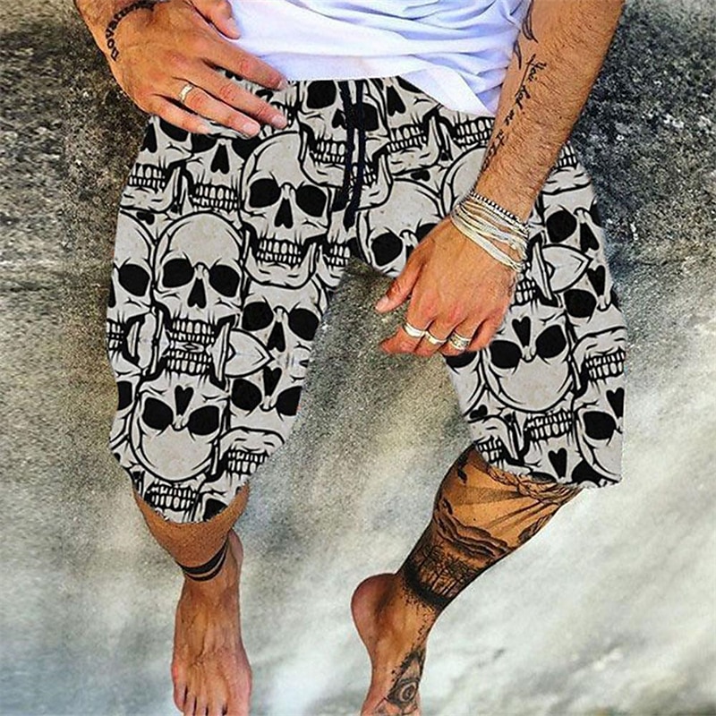 Men's Geometric Skull Stripe Swim Trunks Swim Shorts Board Shorts Low Waist Casual Hip-Hop Outdoor Daily Holiday Print Straight Leg Designer Clothing Apparel 2025 - $19.99 –P9