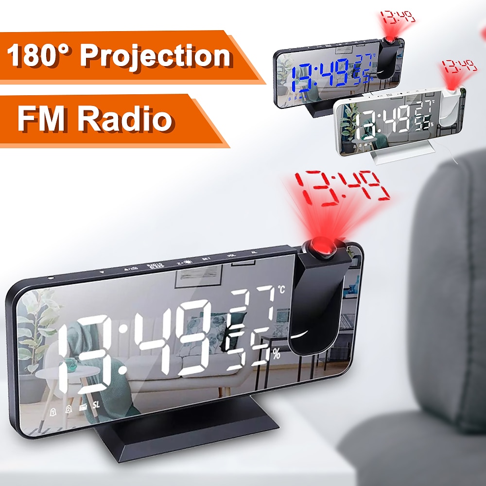 LED Digital Projection Alarm Clock Electronic Alarm Clock with Projection FM Radio Time Projector Bedroom Bedside Mute Clock 2025 - $44.99 –P1