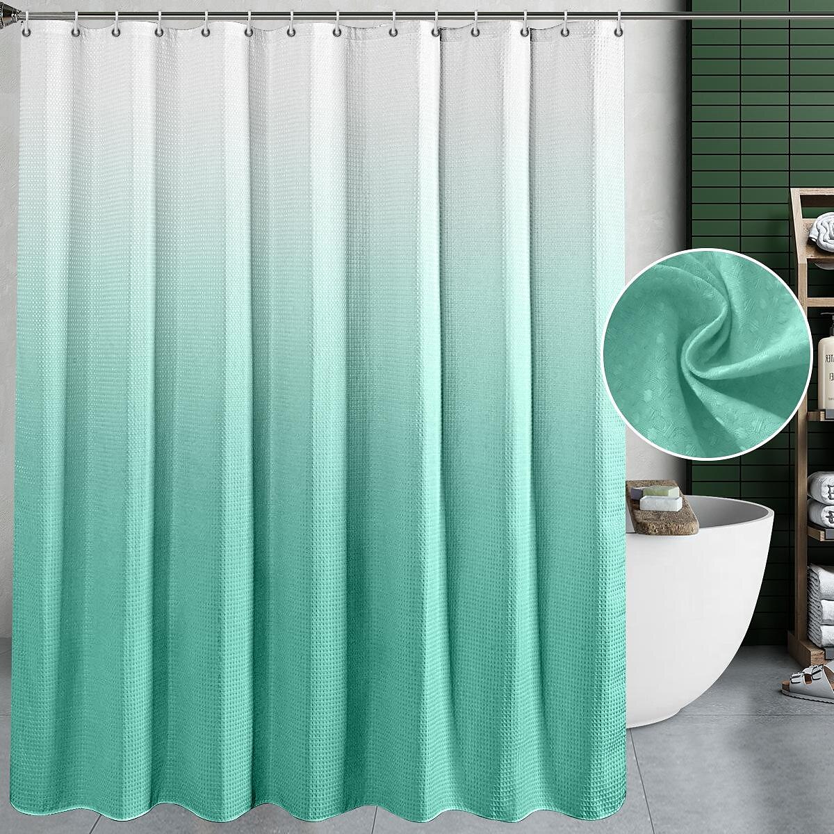 Gradient Waffle Shower Curtain with 12 Hooks 180cm*180cm(70"*70") Textured Fabric Waterproof Bathroom Decor Gradient Modern Shower Curtain Sets 2025 - $25.99 –P8