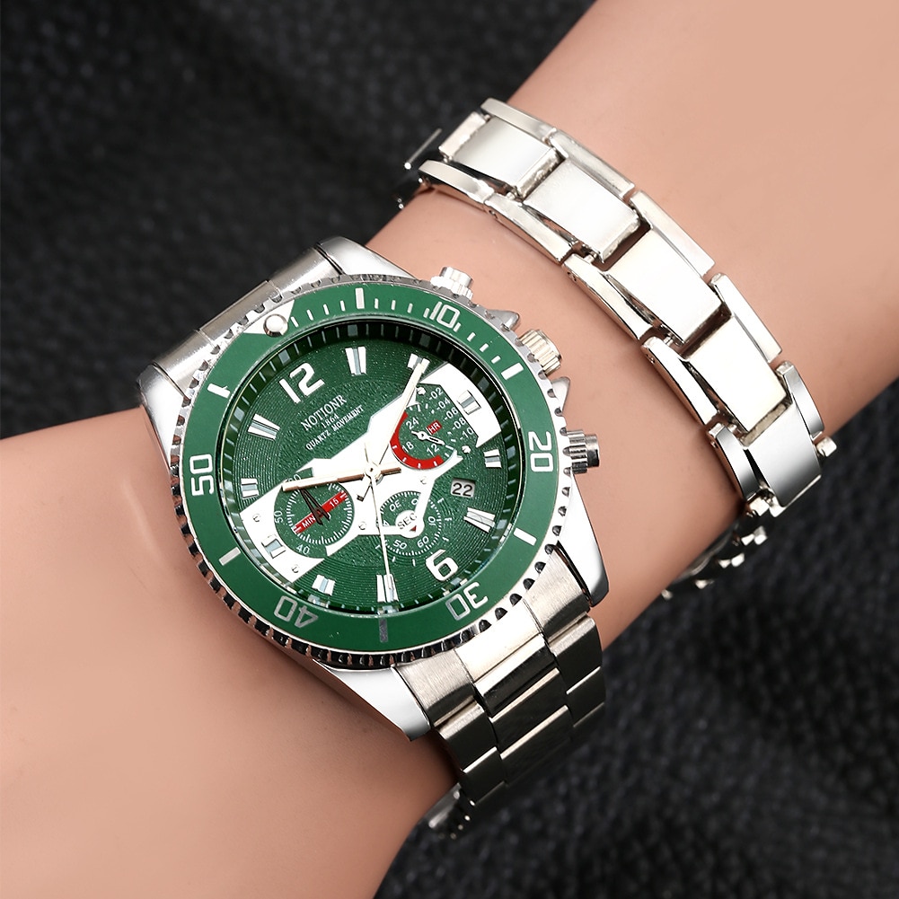 Orologio al Quarzo Elegante Argento con Calendario Regalo Pratico per Marito Fidanzato Orologio con Bracciale Staccabile Scatola Regalo per Capodanno Natale del 2026 a $37.99 –P8