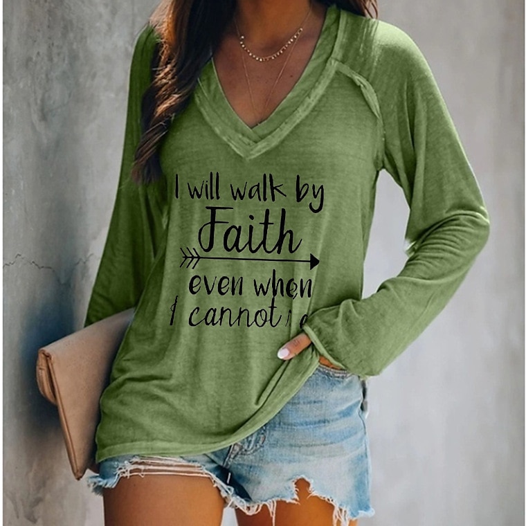 Dames T-shirt Tekst Basic Lange mouw V-hals Normale tops Valentijnsdag Dagelijks Weekend Afdrukken Wit Blozend Roze blauw Groen Grijs Herfst winter 2025 - $21.99 –P7
