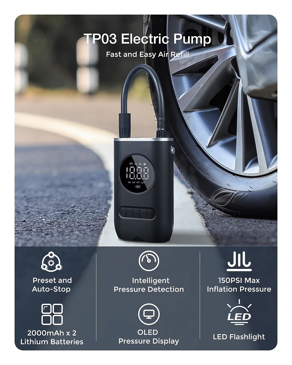 Car Electrical Air Pump LED Display Wireless Air Pump with LED Light Digital Tire Pressure Detection LED Tyre Inflator For Car Bike Motorcycle Ball Toy 2024 - €32.44 –P2