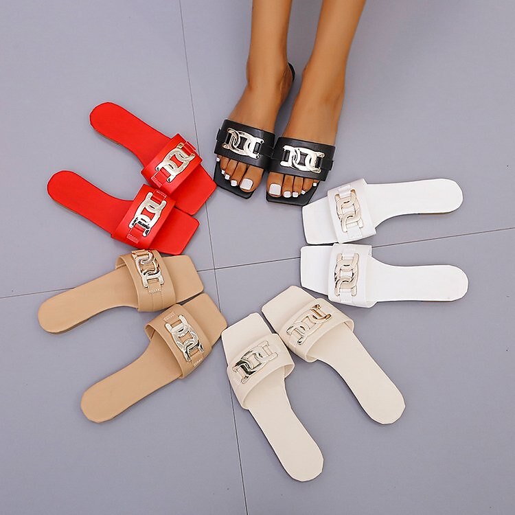 Women's Sandals Outdoor Slippers Casual Daily Solid Colored Flat Heel Square Toe Walking PU Almond Black White 2023 - AED 85 –P2