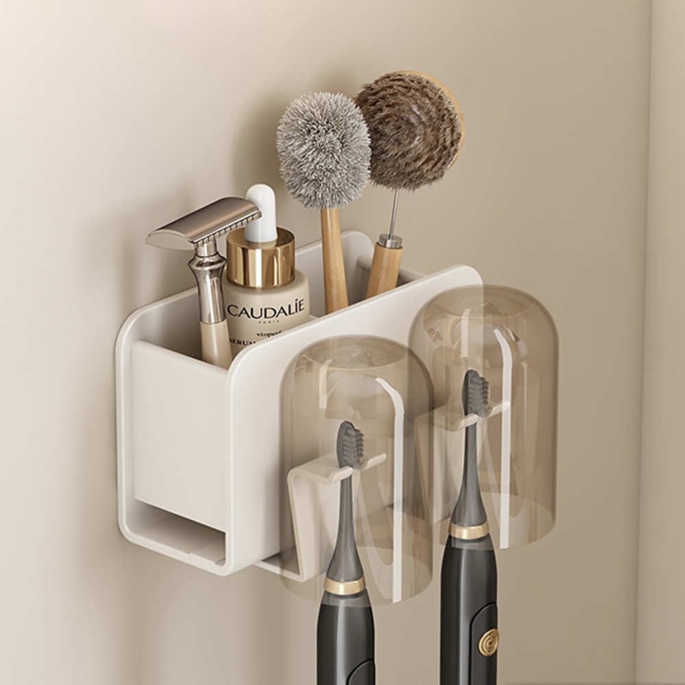 Estante blanco para cepillos de dientes, inodoro para baño, taza para enjuague bucal eléctrica no perforada montada en la pared, estante de almacenamiento de aluminio para espacio montado en la pared 2025 - $31.99 –P5