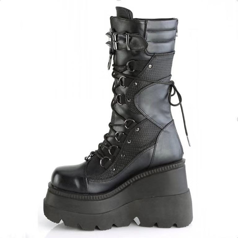 Damen Schuhe Kampfstiefel mit mittlerer Wade Runder Zeh Punk Punk & Gothic Blockabsatz Schuhe Lolita Schwarz Weiß PU-Leder 2025 - $75.99 –P4