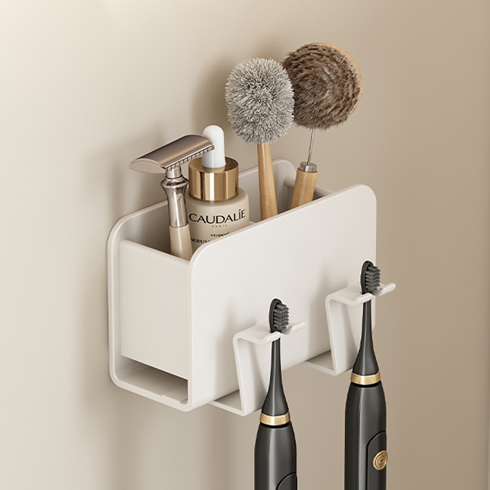 Estante blanco para cepillos de dientes, inodoro para baño, taza para enjuague bucal eléctrica no perforada montada en la pared, estante de almacenamiento de aluminio para espacio montado en la pared 2025 - $31.99 –P2