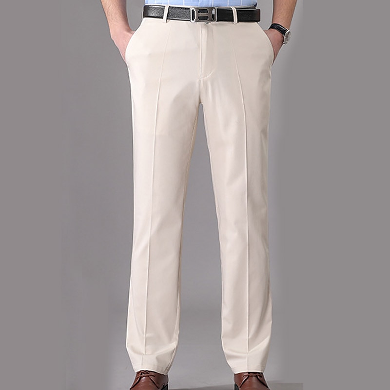 Herren Anzughosen Hose Hosen Tasche Gerade geschnitten Glatt Hochzeit B¨¹ro Arbeit Baumwollmischung Schick & Modern Ausgefallene Schwarz Weiß Hoher Taillenbund Mikro-elastisch 2025 - $42.99 –P8