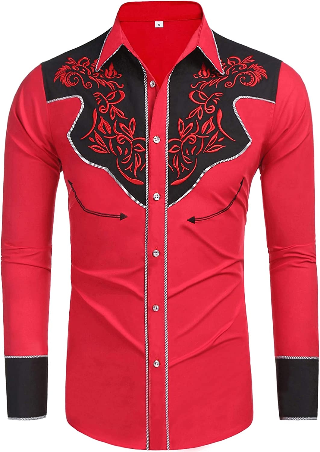 Herre Blomstret Cowboy Skjorte Western skjorte Cowboyskjorte Langermet Mote Designer Fritid utendørs Ferie Vår & Vinter Aftæpning Trykt mønster Knapp ned Svart Hvit Rød Blå 2025 - $26.99 –P3