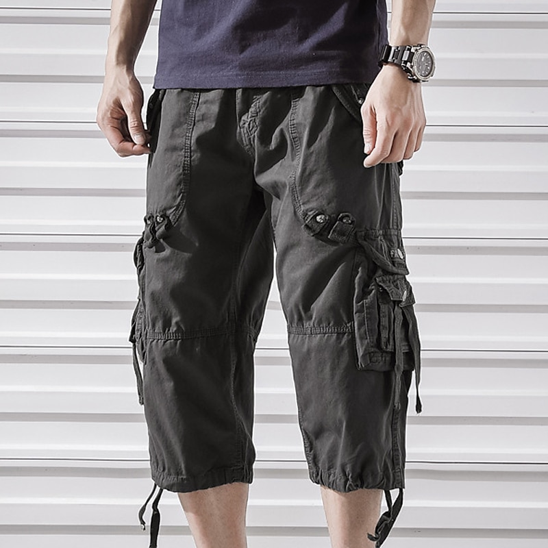 Men's Capri Cargo Shorts Cargo Shorts Shorts Capri Pants Hiking Shorts Leg Drawstring 6 Pocket Plain Comfort Outdoor Daily Going out Fashion Streetwear Black Army Green 2026 - $31.99 –P18