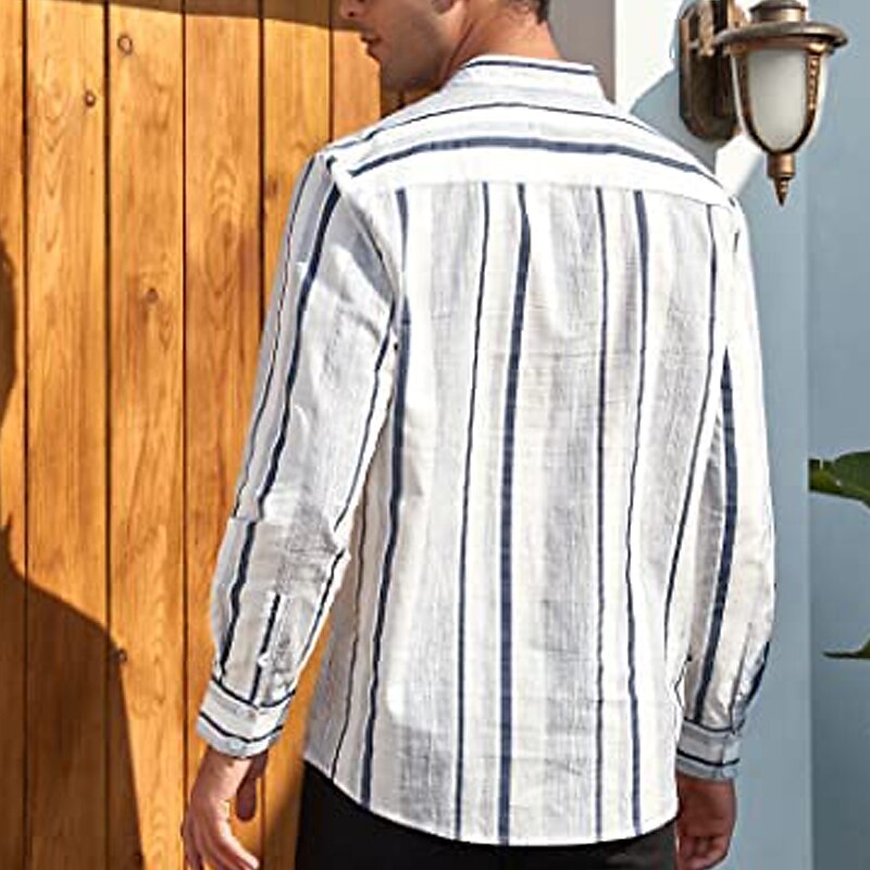 Herren Hemd Hemd mit chinesischem Kragen Hemd mit Stehkragen Popover-Hemd Sommerhemd Freizeithemd Schwarzgrau Blau Staubiges Blau Grün Langarm Gestreift Schwarz & Weiß Kragen Lässig Täglich 2025 - $21.99 –P2