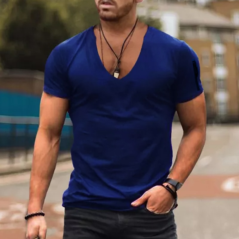 Men's T Shirt Short Sleeve V Neck Spring & Summer Plain Fashion Streetwear Pink Sports & Outdoor Sport Going out Black White Pink Top Tee for Men 2025 - $14.99 –P5