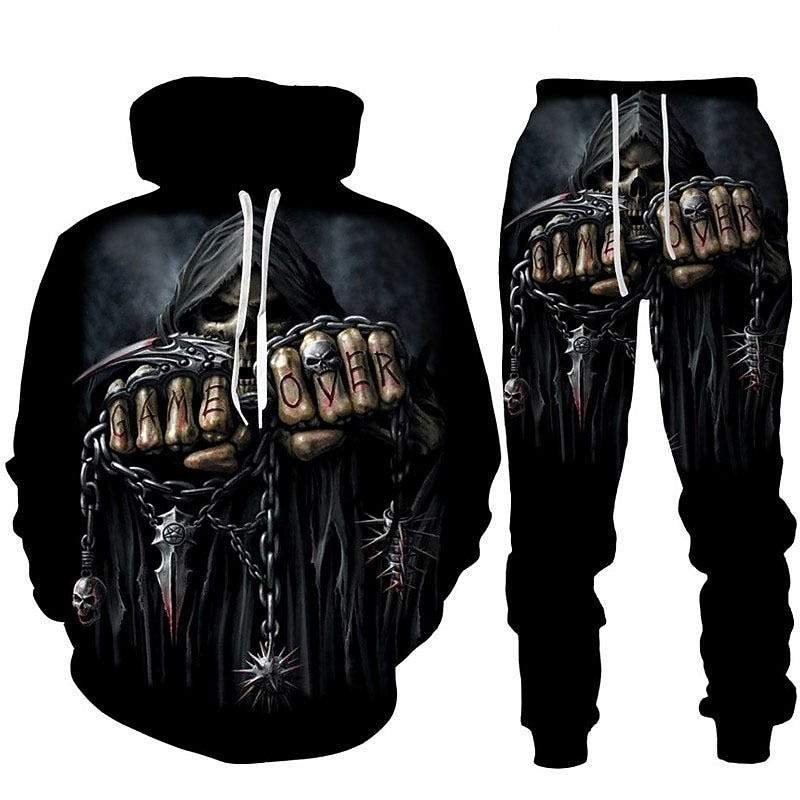 Men's Graphic Skull Skeleton 2pcs 3D Sweatshirt Sets Tracksuit Hoodies Long Sleeve Long pants Hooded Streetwear Designer Basic Sports & Outdoor Casual Sports Print Spring Fall Black Blue Orange 2026 - $41.99 –P1