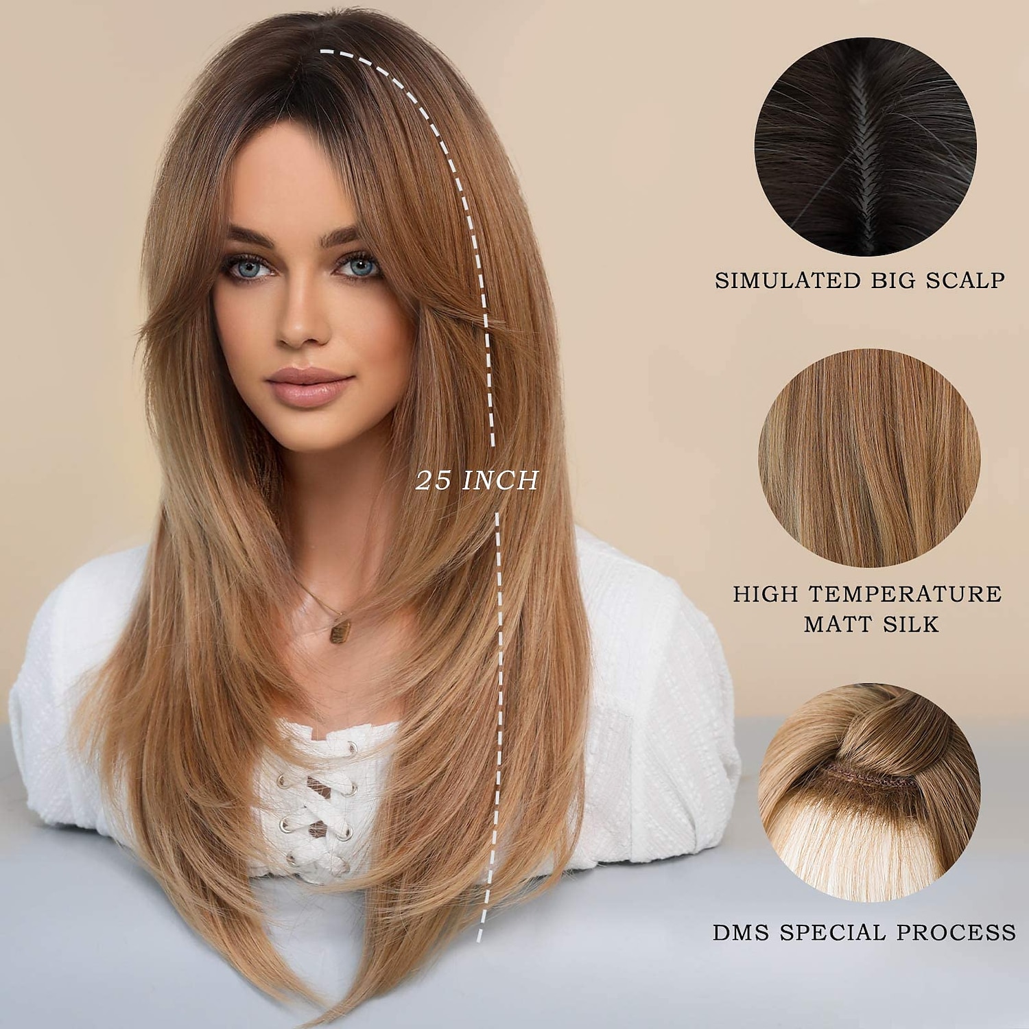 lange 613 blonde pruik met pony rechte pruiken voor vrouwenhittebestendige gelaagde synthetische pruiken voor dagelijks gebruik 2025 - $29.99 –P17