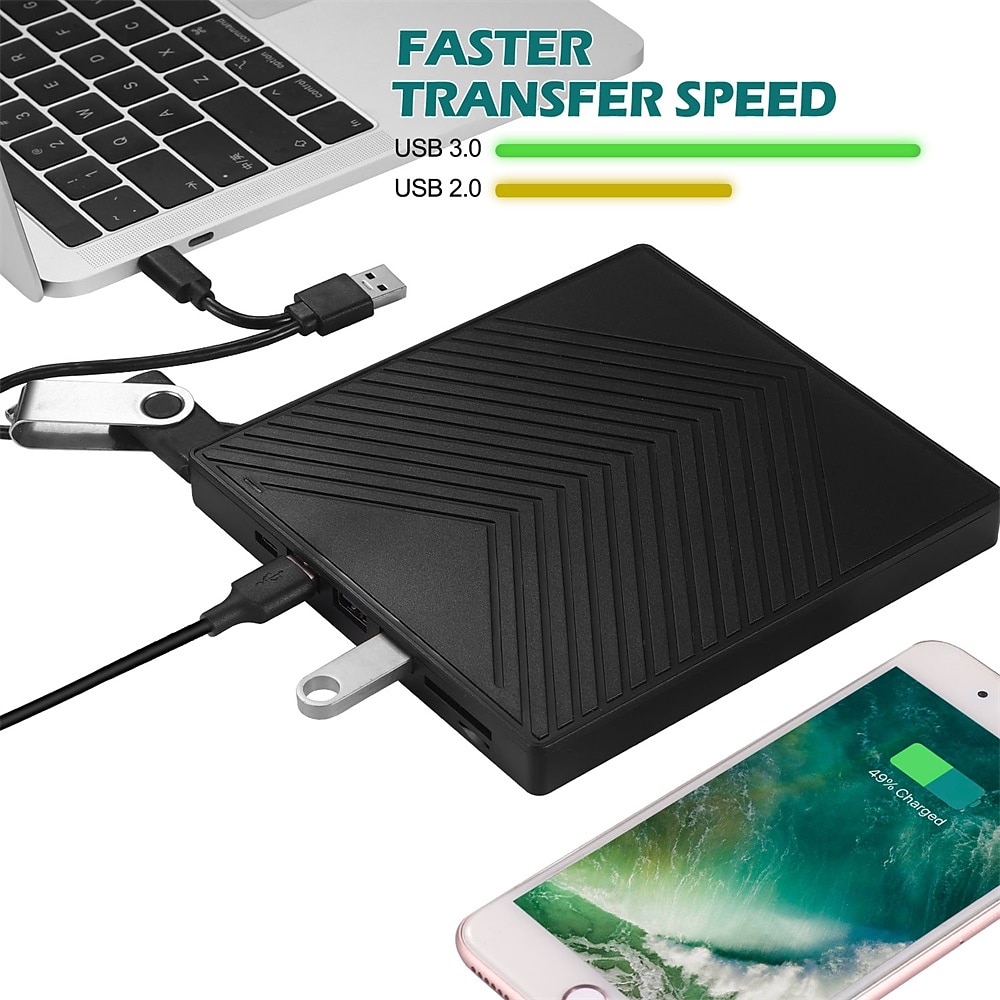 External CD DVD Drive 7 in 1 Ultra Slim CD Burner USB 3.0 with 4 USB Ports and 2 TF/SD Card Slots Optical Disk Drive for Laptop Mac PC Windows 11/10/8/7 Linux OS 2025 - GBP £34 –P3