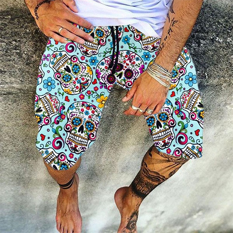 Men's Geometric Skull Stripe Swim Trunks Swim Shorts Board Shorts Low Waist Casual Hip-Hop Outdoor Daily Holiday Print Straight Leg Designer Clothing Apparel 2025 - $19.99 –P11