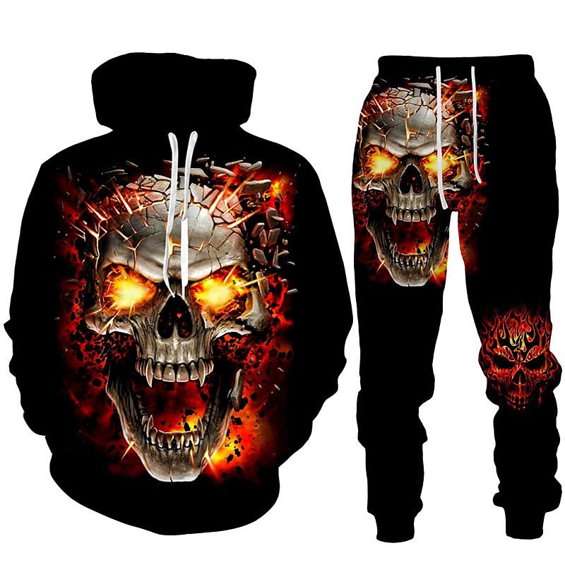 Men's Graphic Skull Skeleton 2pcs 3D Sweatshirt Sets Tracksuit Hoodies Long Sleeve Long pants Hooded Streetwear Designer Basic Sports & Outdoor Casual Sports Print Spring Fall Black Blue Orange 2026 - $41.99 –P3