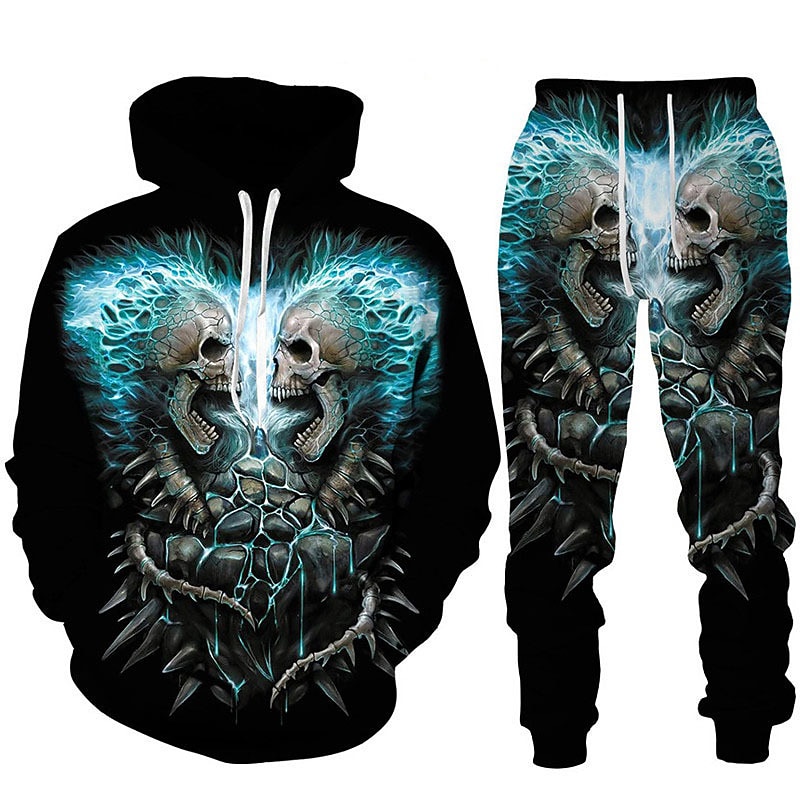 Men's Graphic Skull Skeleton 2pcs 3D Sweatshirt Sets Tracksuit Hoodies Long Sleeve Long pants Hooded Streetwear Designer Basic Sports & Outdoor Casual Sports Print Spring Fall Black Blue Orange 2026 - $41.99 –P2