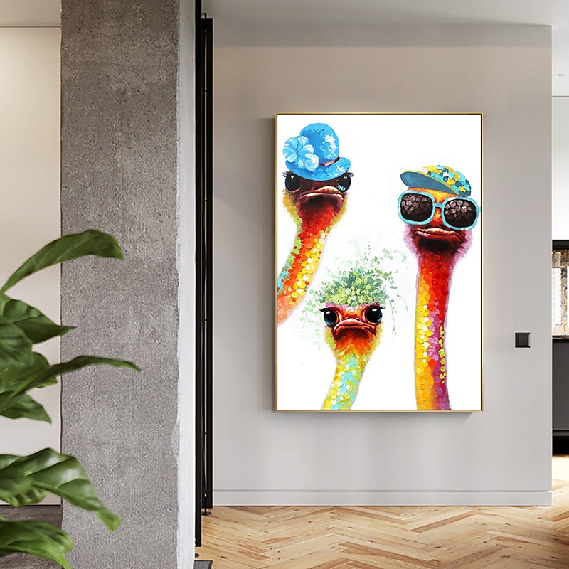 Handmade Oil Painting Canvas Wall Art Decoration Modern Cute Animal Ostrich Family for Home Decor Rolled Frameless Unstretched Painting 2026 - $110.99 –P6