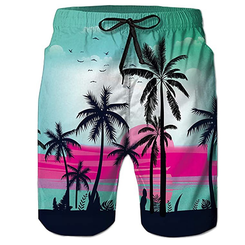 Men's Graphic Coconut Tree Swim Trunks Swim Shorts Board Shorts Mid Waist Streetwear Hawaiian Boho Casual Daily Holiday Drawstring Elastic Waist 3D Print Designer Clothing Apparel 2025 - $17.99 –P1