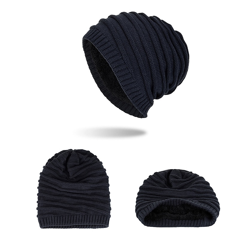 Herr Mössa Vinter hattar Holk Sticka manschetter Svart Vin Akrylik Fiber Stickat Fleece Mode Traditionell / Klassisk Friluftskläder Ledigt / vardag Slät Varm 2025 - $16.49 –P7