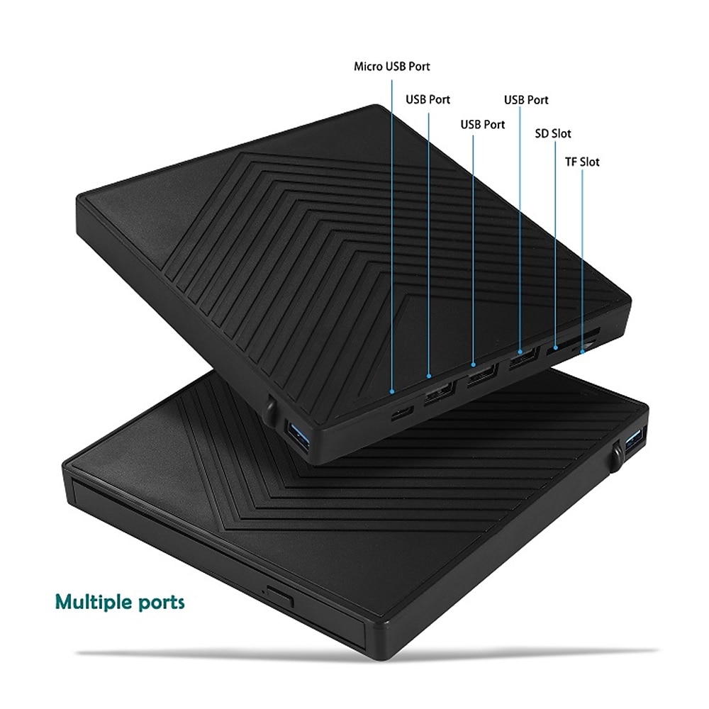 External CD DVD Drive 7 in 1 Ultra Slim CD Burner USB 3.0 with 4 USB Ports and 2 TF/SD Card Slots Optical Disk Drive for Laptop Mac PC Windows 11/10/8/7 Linux OS 2025 - GBP £34 –P2