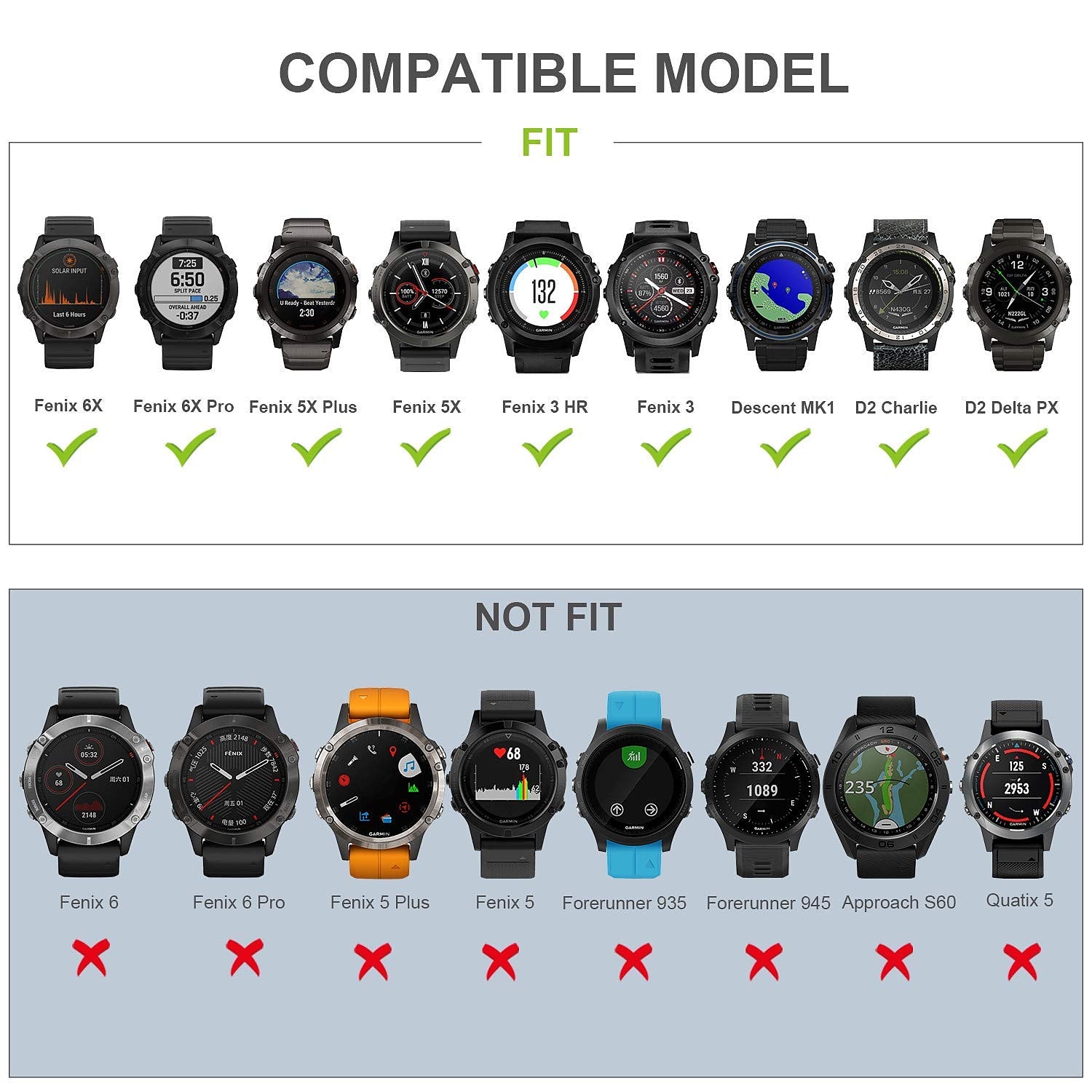 2026年 時計バンド のために ガーミン Fenix 7X / 6X / 5X / 3 Sapphire Fenix 6X Pro / 5X Plus / 3 HR Descent Mk1 Mk2 Mk2i D2 Delta PX / Bravo / Charlie Tactix 7 Pro / Bravo / Charlie Quatix 7X / 6X / 3 ソーラー シリコーン 置換 ストラップ  コレクション – $17.99 –P2