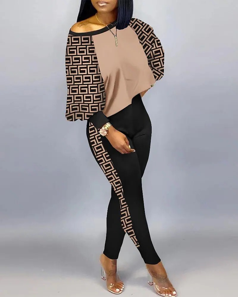 Women's Active Streetwear Tracksuit Pants Sets Sweatshirt Pants Trousers Long Sleeve Crew Neck Graphic Print Sports Outdoor Casual Silver Black Brown Fall & Winter Regular Fit 2025 - $32.99 –P2
