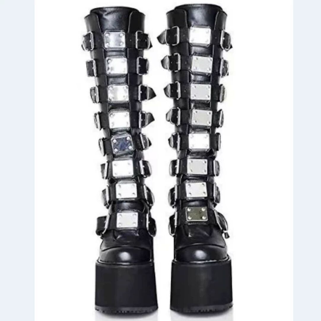 Women's Shoes Knee High Boots Round-Toe Punk Lolita Punk & Gothic Chunky Heel Shoes 11 CM Lolita Black Pink PU Leather 2025 - $94.54 –P8