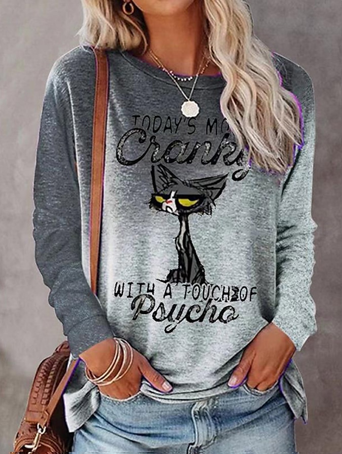 Pentru femei Mărime Plus Tricou Grafic Pisica Gradient de culoare Desen animat Amuzant Manșon Lung Rotund Topuri obișnuite Casual Sfârșit de săptămână Imprimeu Maroniu Galben Roz Îmbujorat Mov Trifoi 2025 - $22.99 –P7