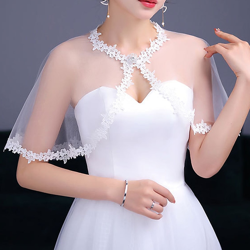 Wraps de mariée Enveloppes d'invités de mariage Le style mignon Mariée Sans Manches Manche Chauve-souris Tulle Boléros de Mariage Avec Côté dentelle Pour Mariage Eté de 2025 ? $20.99 –P1