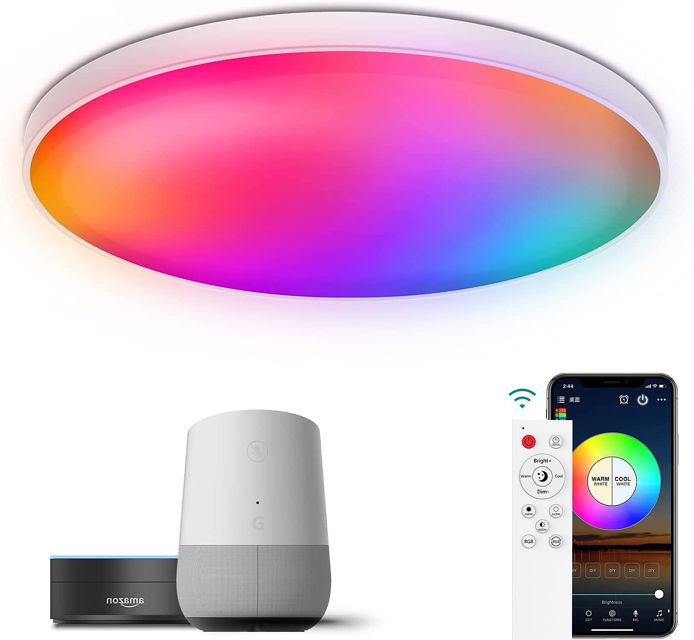 умный потолочный светильник 12 дюймов 30 Вт rgb изменение цвета bluetooth wifi управление приложением 2700k-6500k диммируемая синхронизация с музыкой совместима с alexa google home 2025 - $98.99 –P8