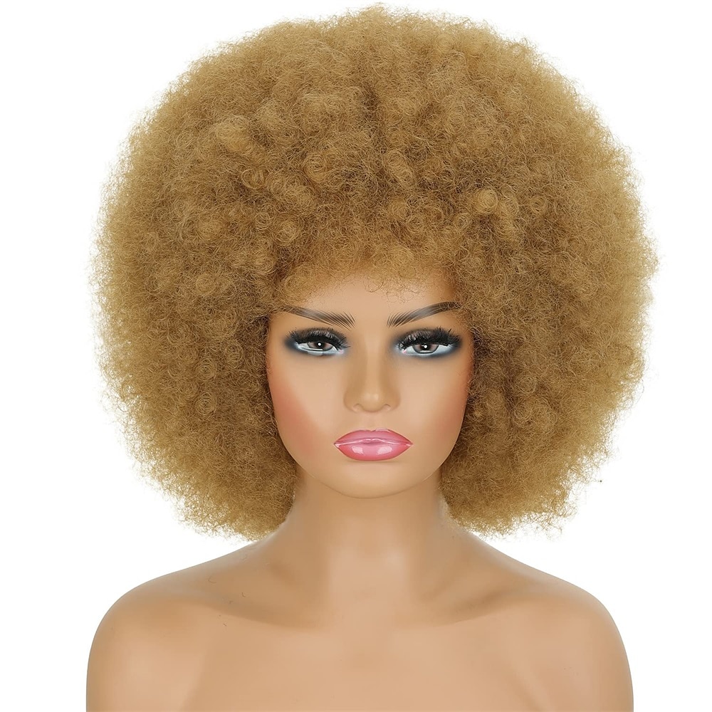 Parrucche afro anni '70 per donne nere - grande parrucca afro puff con frangia capelli sintetici ricci crespi corti per le donne del 2025 a $27.99 –P14