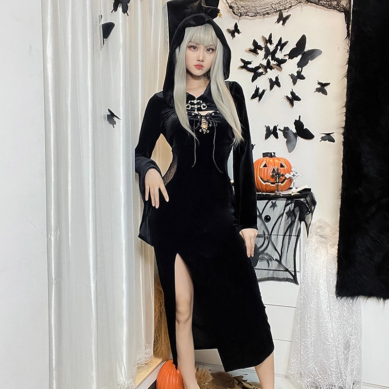 Punk a gotika Sexy kostým Šaty Cosplay kostým Šaty s rozparkem Zvonové Morticia Addamsová Maškarní kostým Dámské Fantazie předvečer Všech svatých Karneval Plesová maškaráda Večírek Klub Dospělé Šaty 2025 - $34.99 –P9