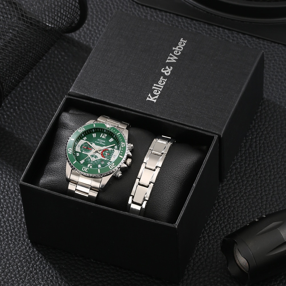 Orologio al Quarzo Elegante Argento con Calendario Regalo Pratico per Marito Fidanzato Orologio con Bracciale Staccabile Scatola Regalo per Capodanno Natale del 2026 a $37.99 –P6