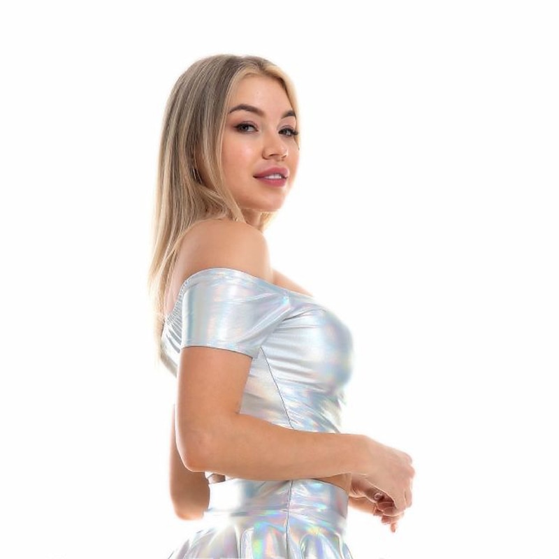 Metallic 1980s Shiny Latex Patent Crop Top PU Leather Off Shoulder Women's Carnival Costume Masquerade Party Bachelorette Party Pride Parade Adults' Top 2025 - $18.49 –P15
