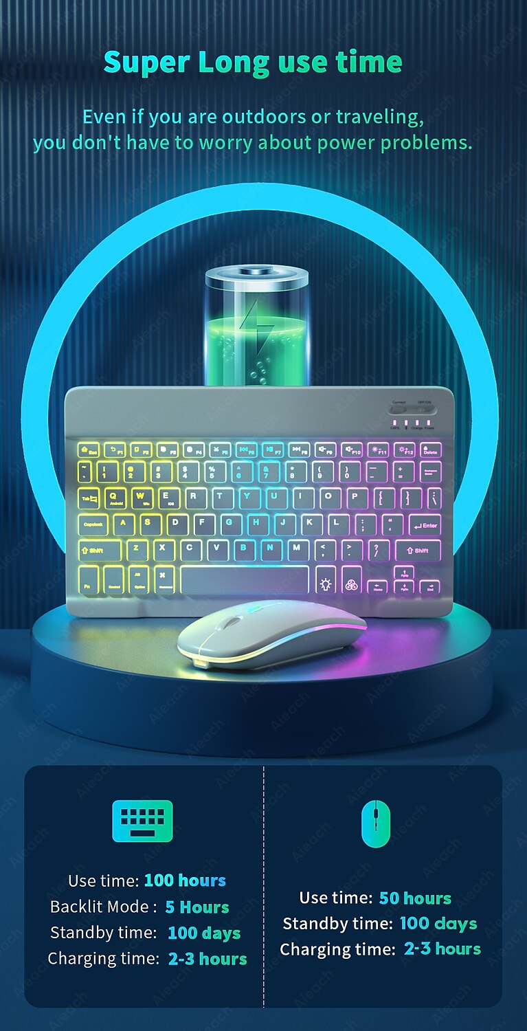 Keyboard and Mouse Combo For Tablet Android iOS Windows, Wireless Slim Mouse Keyboard Combo, Bluetooth Rainbow Backlit Keyboard 2025 - $43.99 –P5